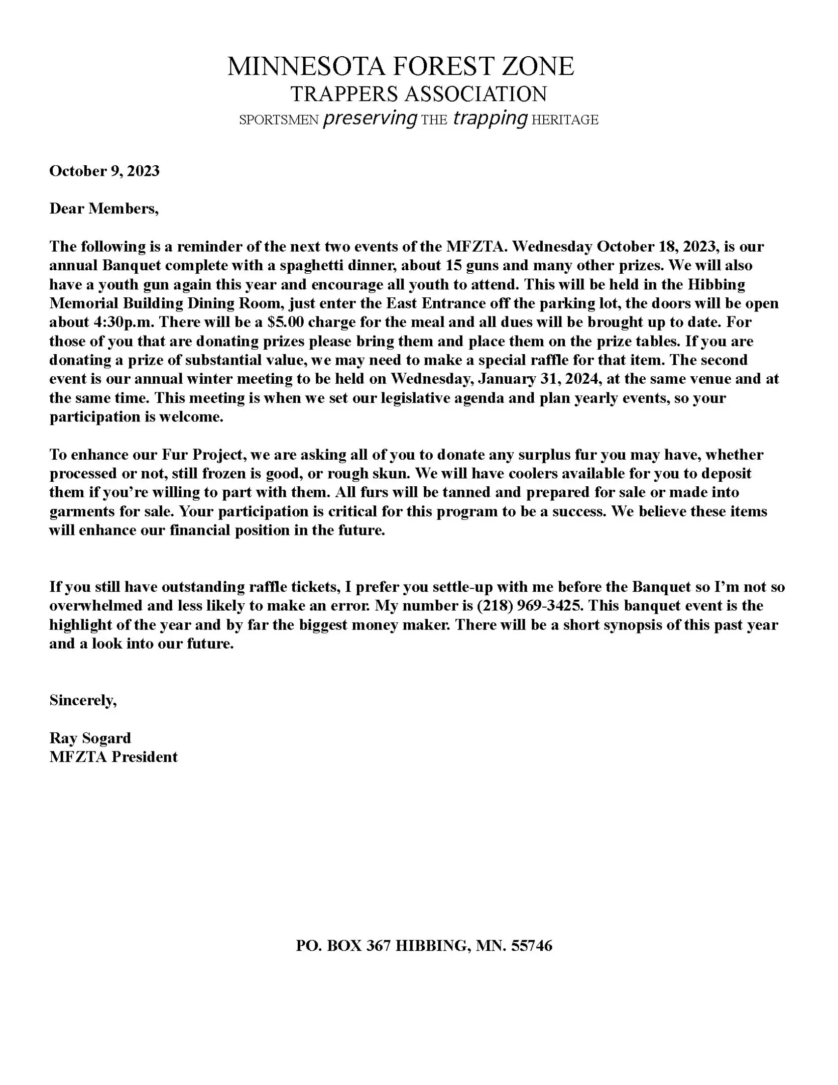 Invitation to trappers association banquet event