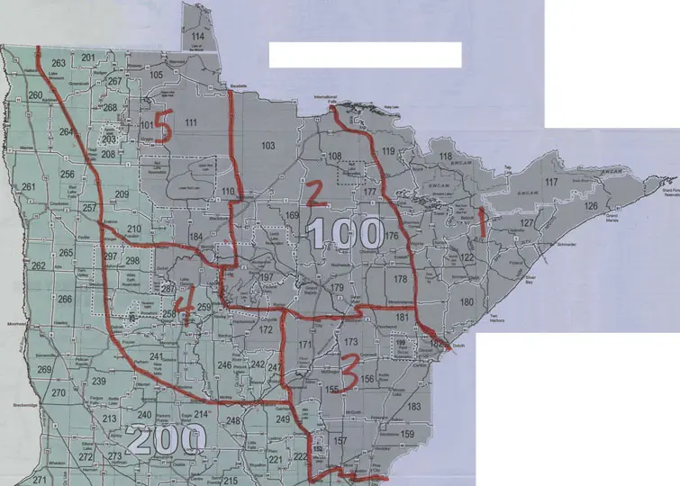 Map with numbered regions and boundaries